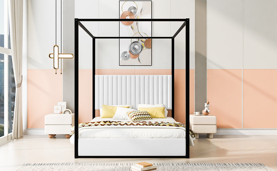Queen Size Upholstered Canopy Bed - Stylish & Comfortable