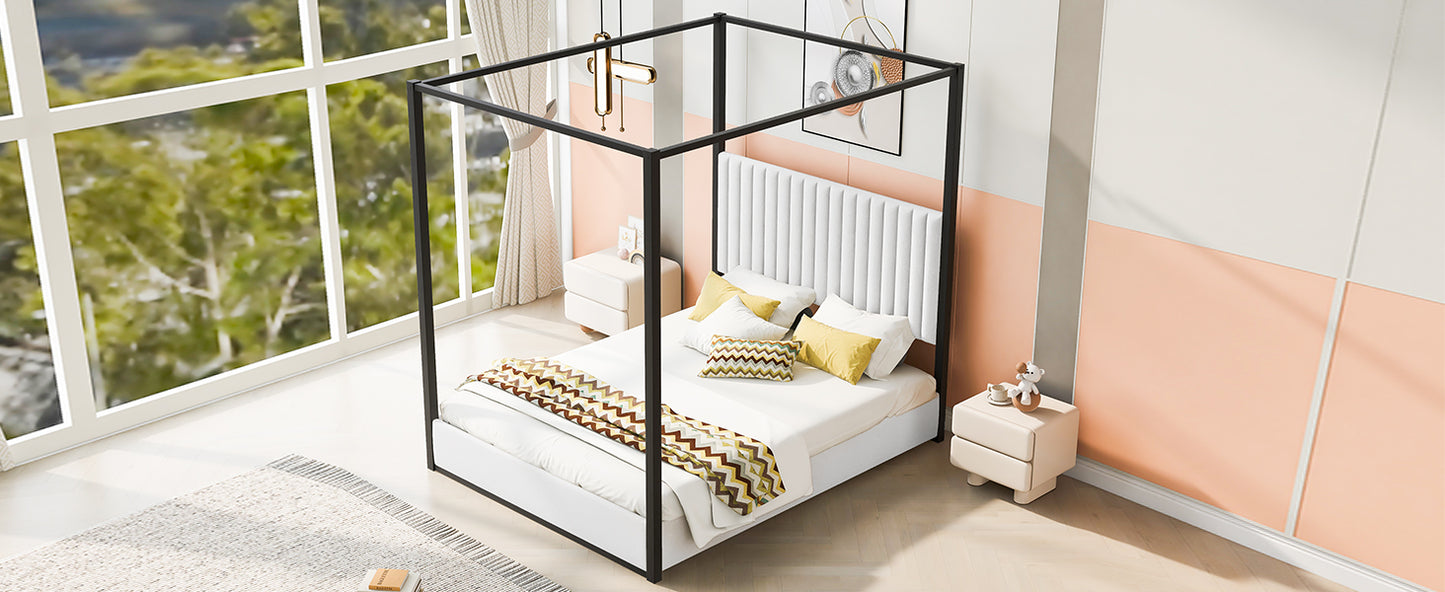Queen Size Upholstered Canopy Bed - Stylish & Comfortable