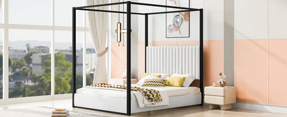 Queen Size Upholstered Canopy Bed - Stylish & Comfortable