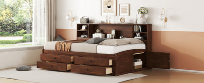 Full Size Antique Brown Wooden Bed Frame with Storage