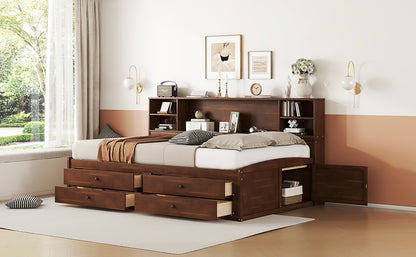 Full Size Antique Brown Wooden Bed Frame with Storage