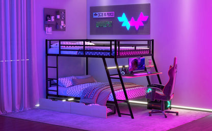 Black Metal Bunk Bed with Built-in Desk for Bedroom Storage
