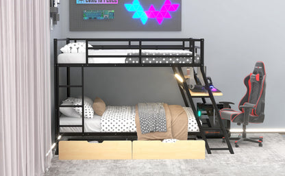 Black Metal Bunk Bed with Built-in Desk for Bedroom Storage