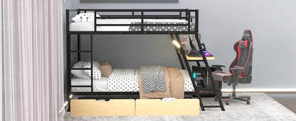 Black Metal Bunk Bed with Built-in Desk for Bedroom Storage