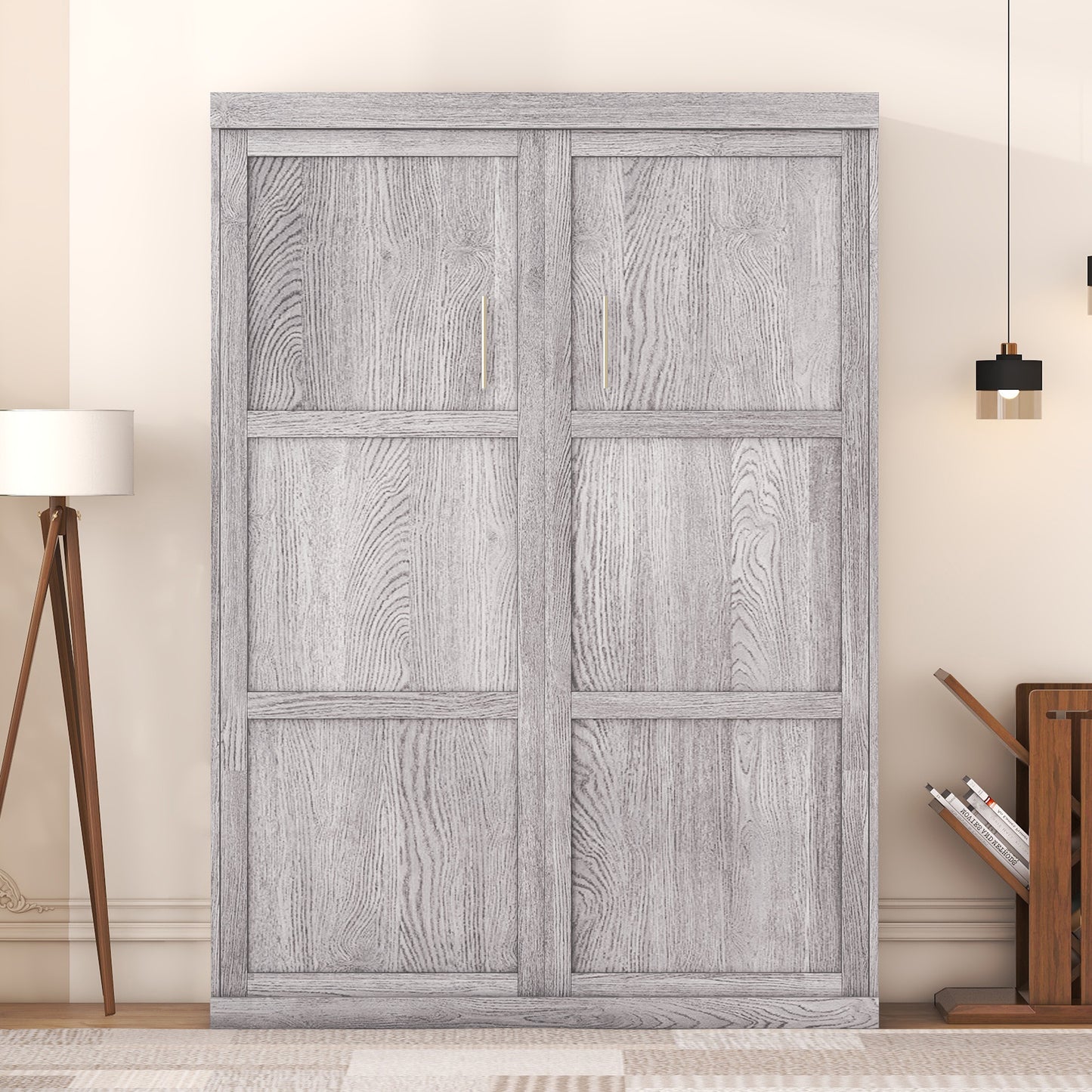 Full Size Murphy Bed Folding Cabinet Grey for Bedroom