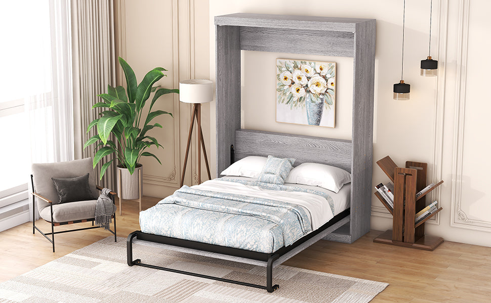 Full Size Murphy Bed Folding Cabinet Grey for Bedroom