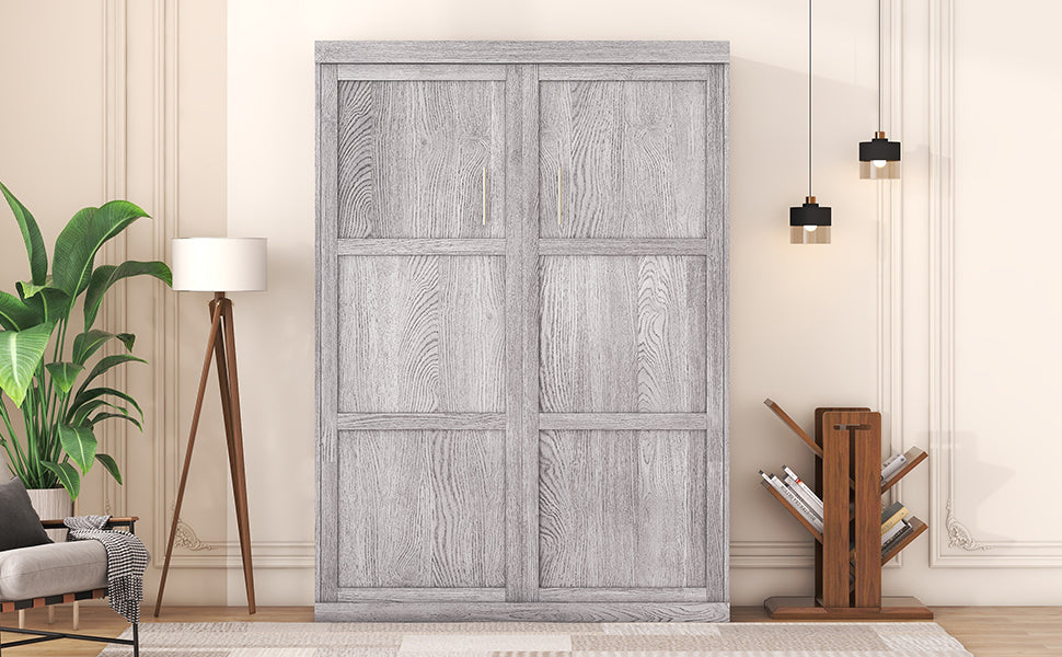 Full Size Murphy Bed Folding Cabinet Grey for Bedroom