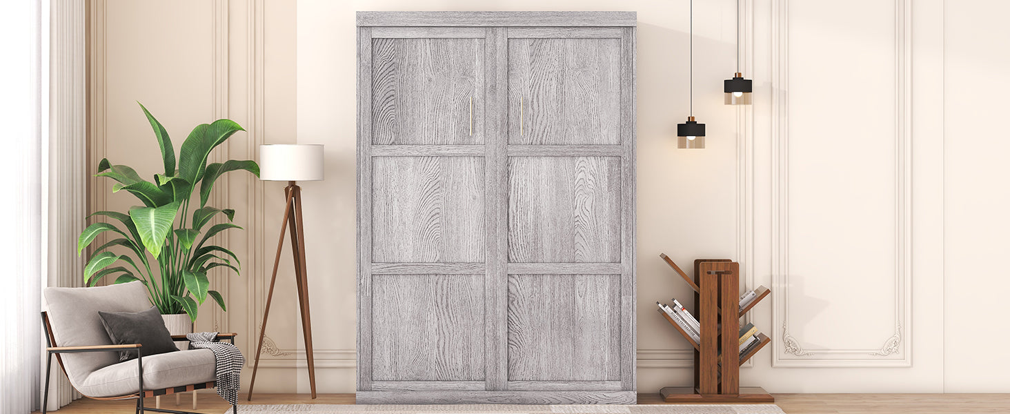 Full Size Murphy Bed Folding Cabinet Grey for Bedroom