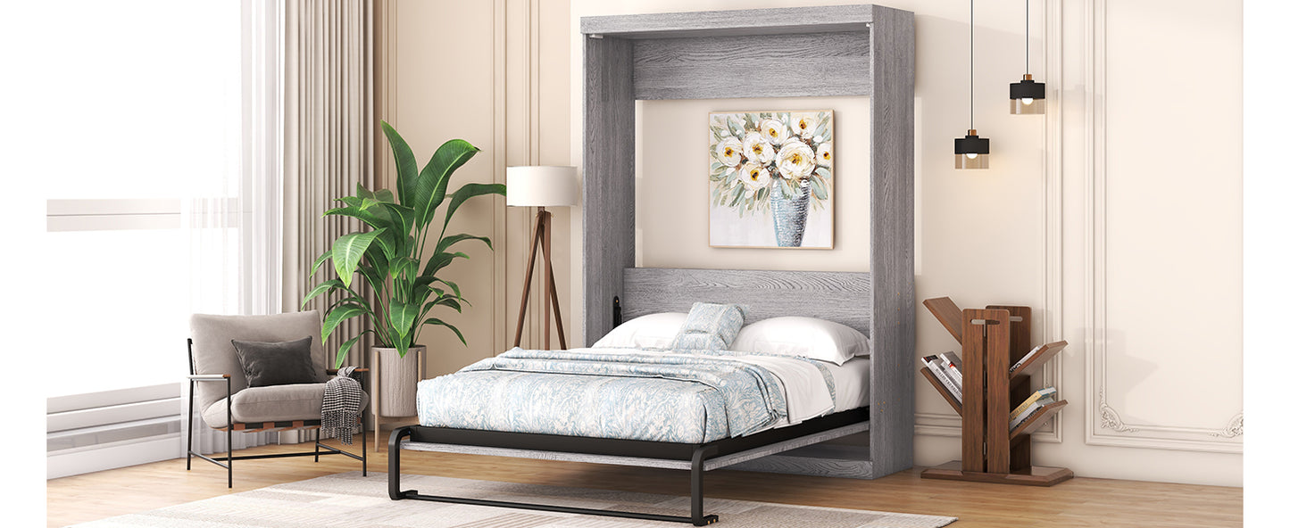 Full Size Murphy Bed Folding Cabinet Grey for Bedroom