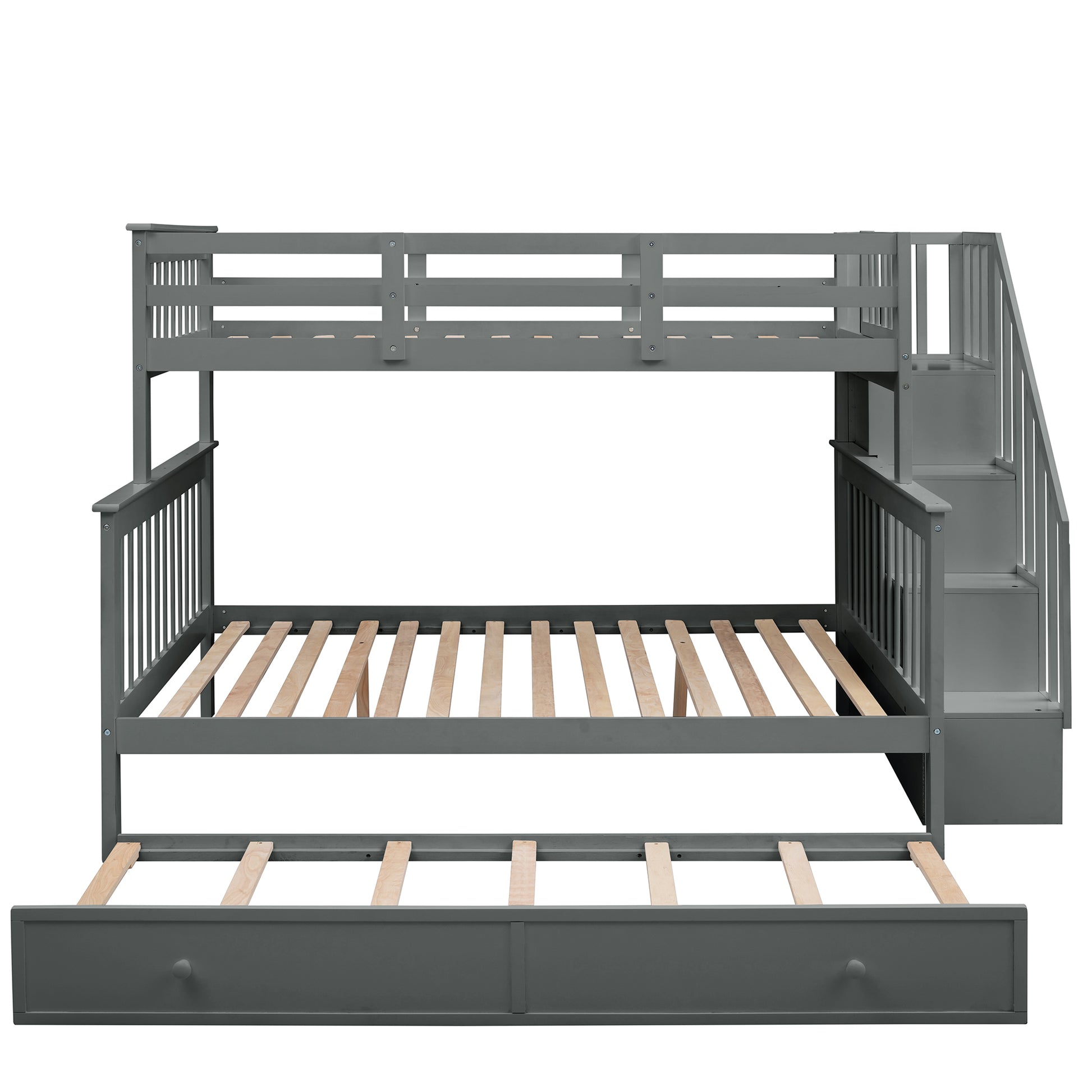 Twin-Over-Full Bunk Bed Gray Solid Wood Frame