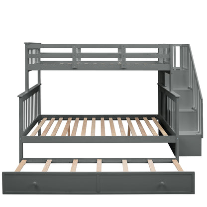 Twin-Over-Full Bunk Bed Gray Solid Wood Frame