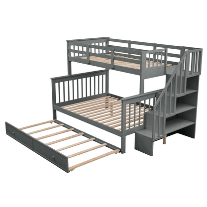 Twin-Over-Full Bunk Bed Gray Solid Wood Frame