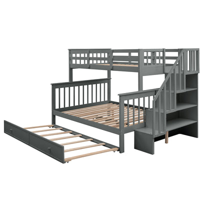 Twin-Over-Full Bunk Bed Gray Solid Wood Frame