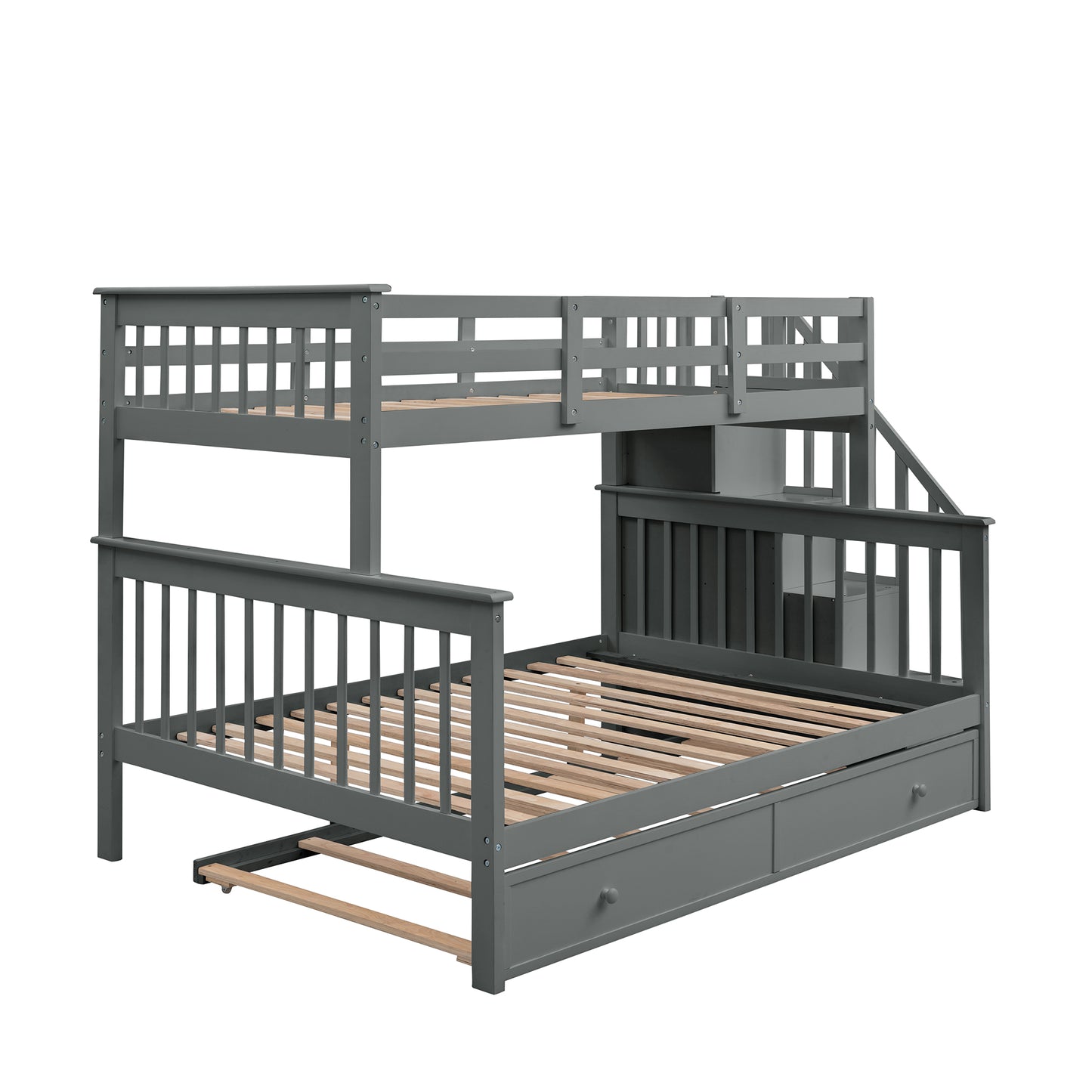 Twin-Over-Full Bunk Bed Gray Solid Wood Frame
