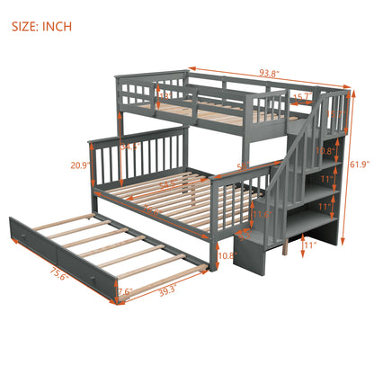 Twin-Over-Full Bunk Bed Gray Solid Wood Frame