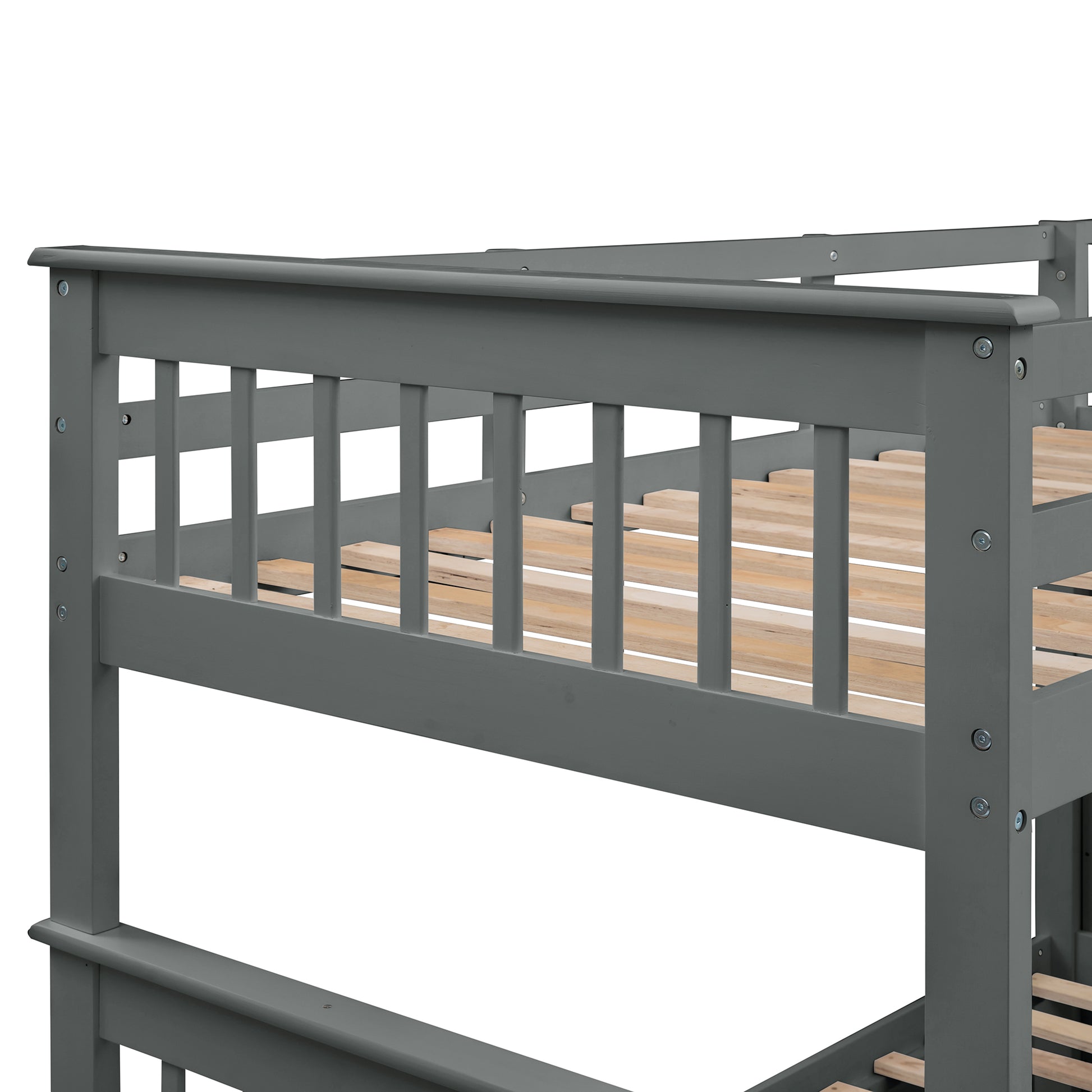Twin-Over-Full Bunk Bed Gray Solid Wood Frame