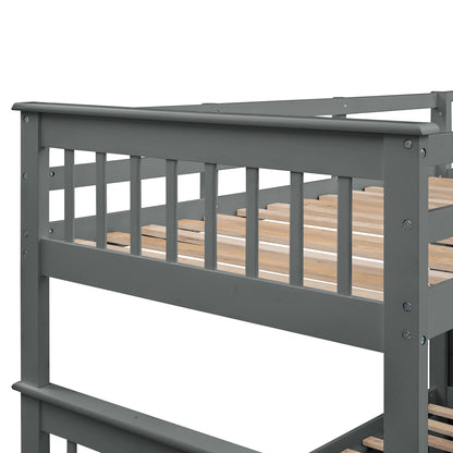 Twin-Over-Full Bunk Bed Gray Solid Wood Frame