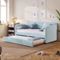 Upholstered Daybed Sofa Bed Twin Size With Trundle Bed and Wood Slat, Light Blue(Old sku: LP000127AAC)