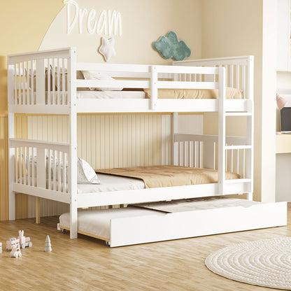 Solid Wood Full Over Full Bunk Bed with Twin Trundle for Bedroom
