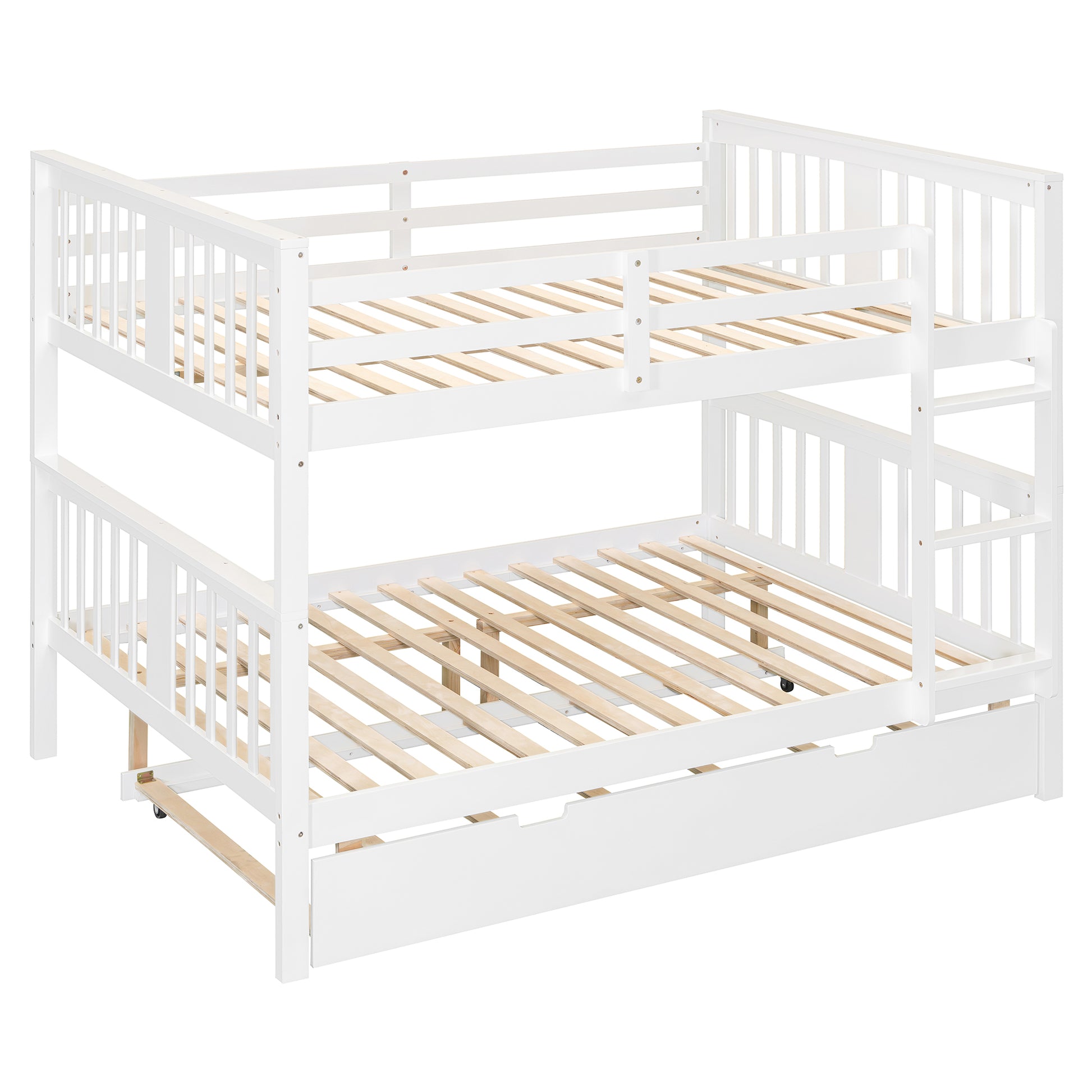 Solid Wood Full Over Full Bunk Bed with Twin Trundle for Bedroom