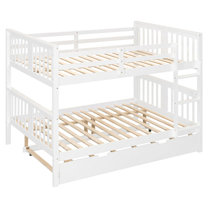 Solid Wood Full Over Full Bunk Bed with Twin Trundle for Bedroom