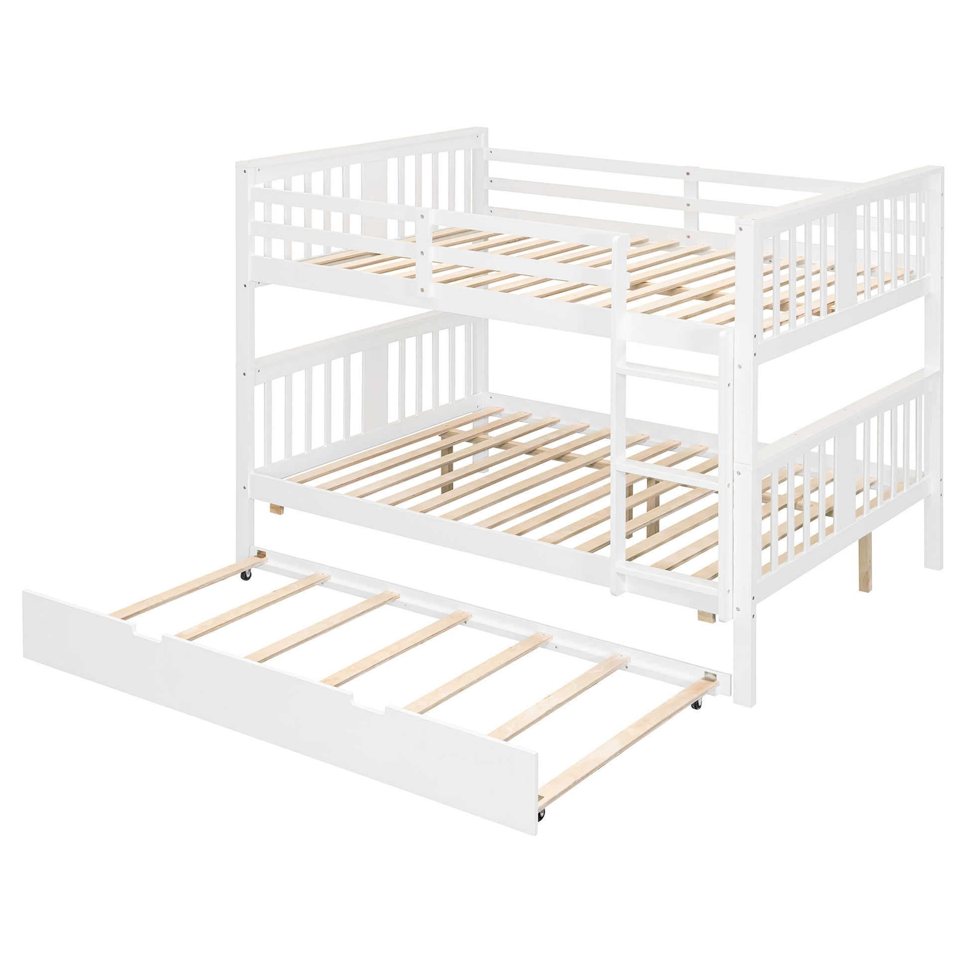 Solid Wood Full Over Full Bunk Bed with Twin Trundle for Bedroom