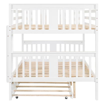 Solid Wood Full Over Full Bunk Bed with Twin Trundle for Bedroom