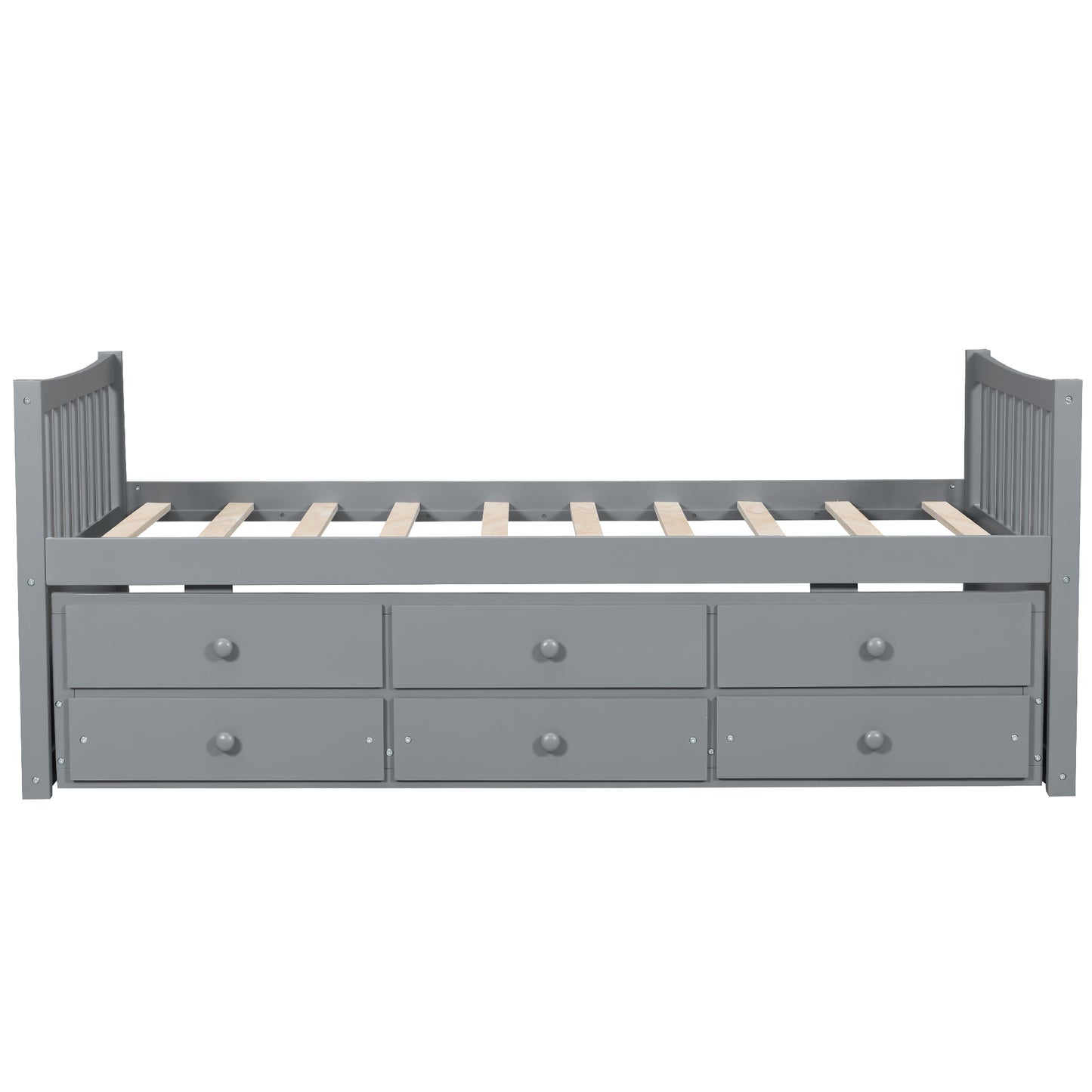 Gray Daybed with Trundle & Drawers - Twin Size, Solid Wood for Bedroom