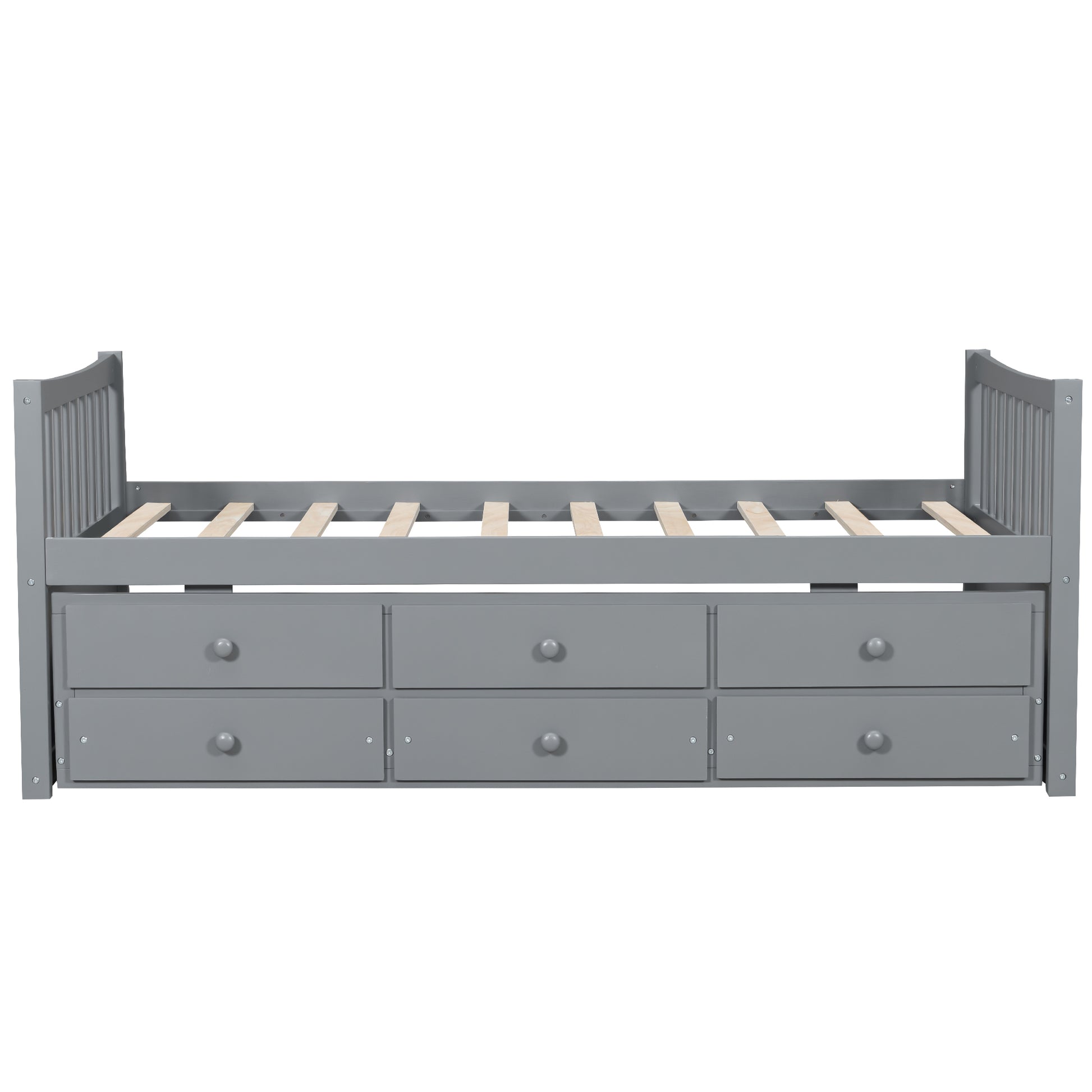 Gray Daybed with Trundle & Drawers - Twin Size, Solid Wood for Bedroom
