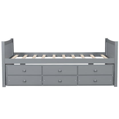 Gray Daybed with Trundle & Drawers - Twin Size, Solid Wood for Bedroom