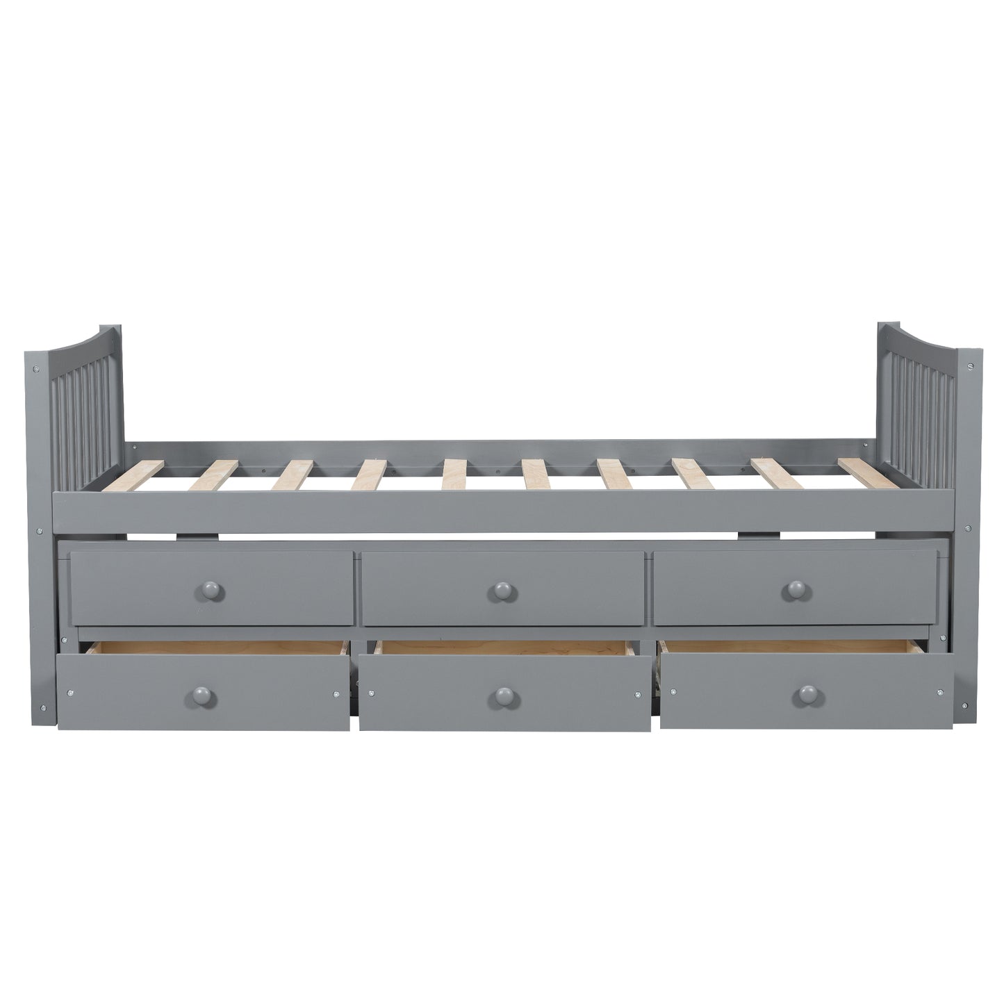 Gray Daybed with Trundle & Drawers - Twin Size, Solid Wood for Bedroom