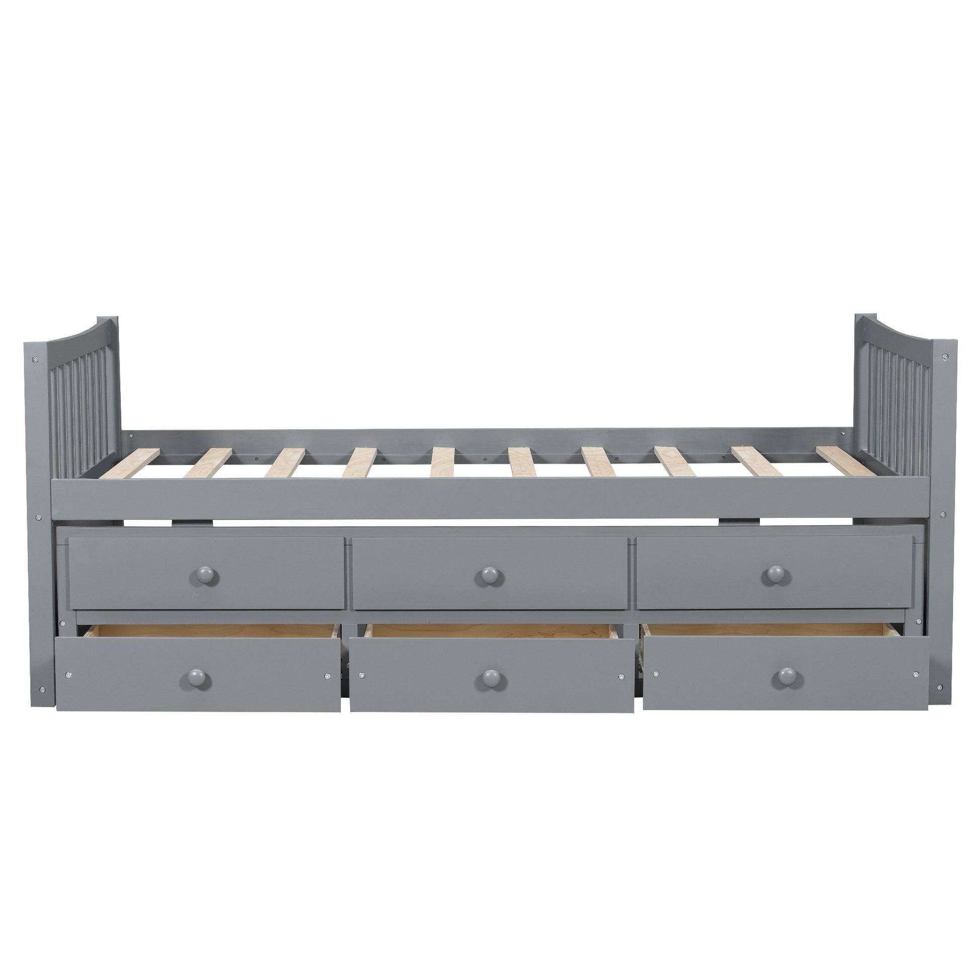 Gray Daybed with Trundle & Drawers - Twin Size, Solid Wood for Bedroom