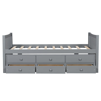 Gray Daybed with Trundle & Drawers - Twin Size, Solid Wood for Bedroom