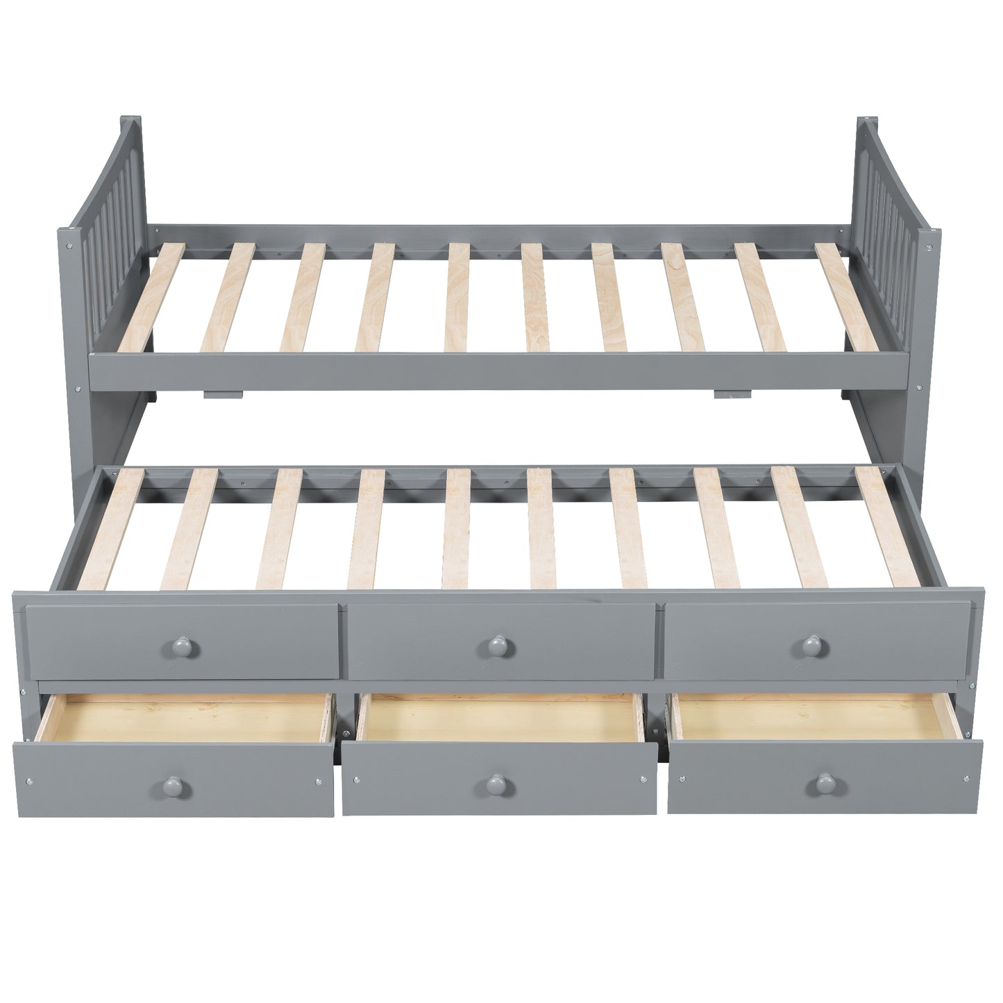Gray Daybed with Trundle & Drawers - Twin Size, Solid Wood for Bedroom