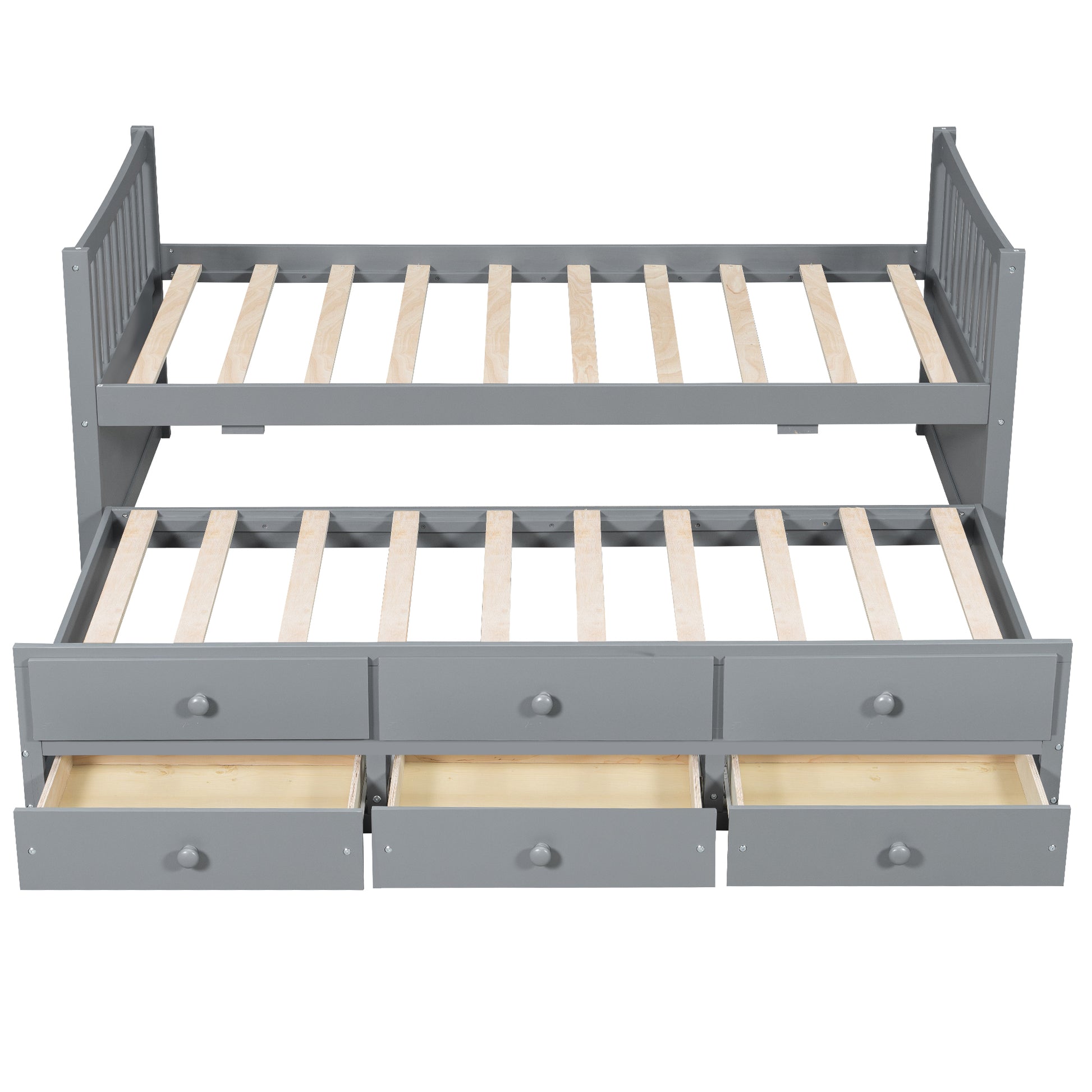Gray Daybed with Trundle & Drawers - Twin Size, Solid Wood for Bedroom