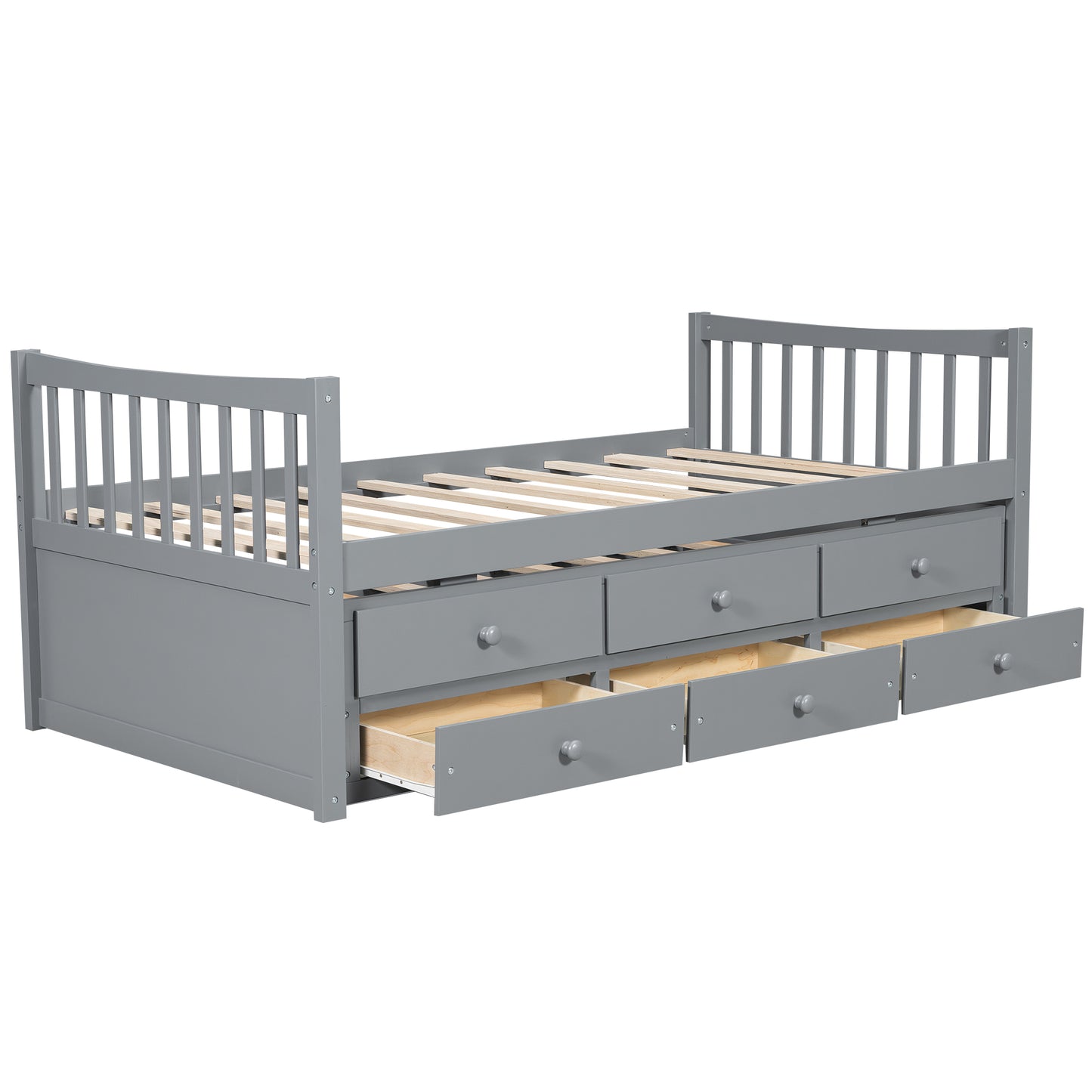 Gray Daybed with Trundle & Drawers - Twin Size, Solid Wood for Bedroom