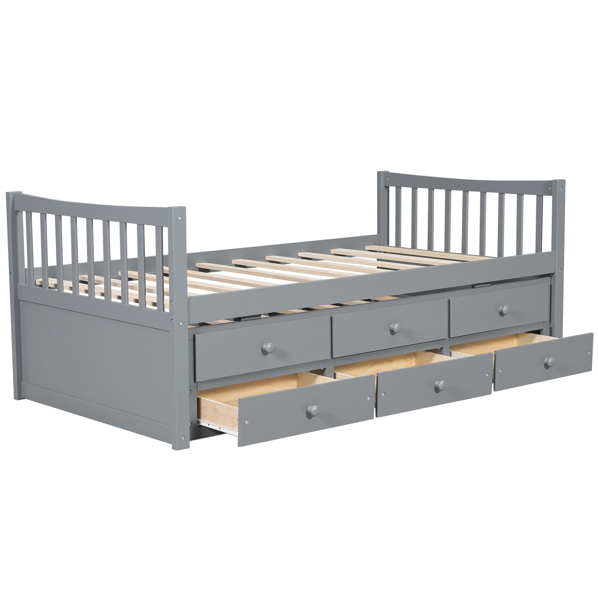 Gray Daybed with Trundle & Drawers - Twin Size, Solid Wood for Bedroom