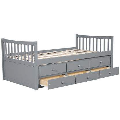 Gray Daybed with Trundle & Drawers - Twin Size, Solid Wood for Bedroom
