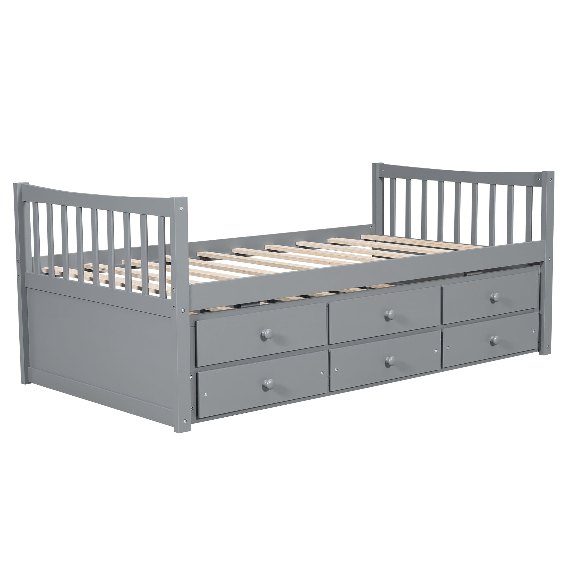 Gray Daybed with Trundle & Drawers - Twin Size, Solid Wood for Bedroom