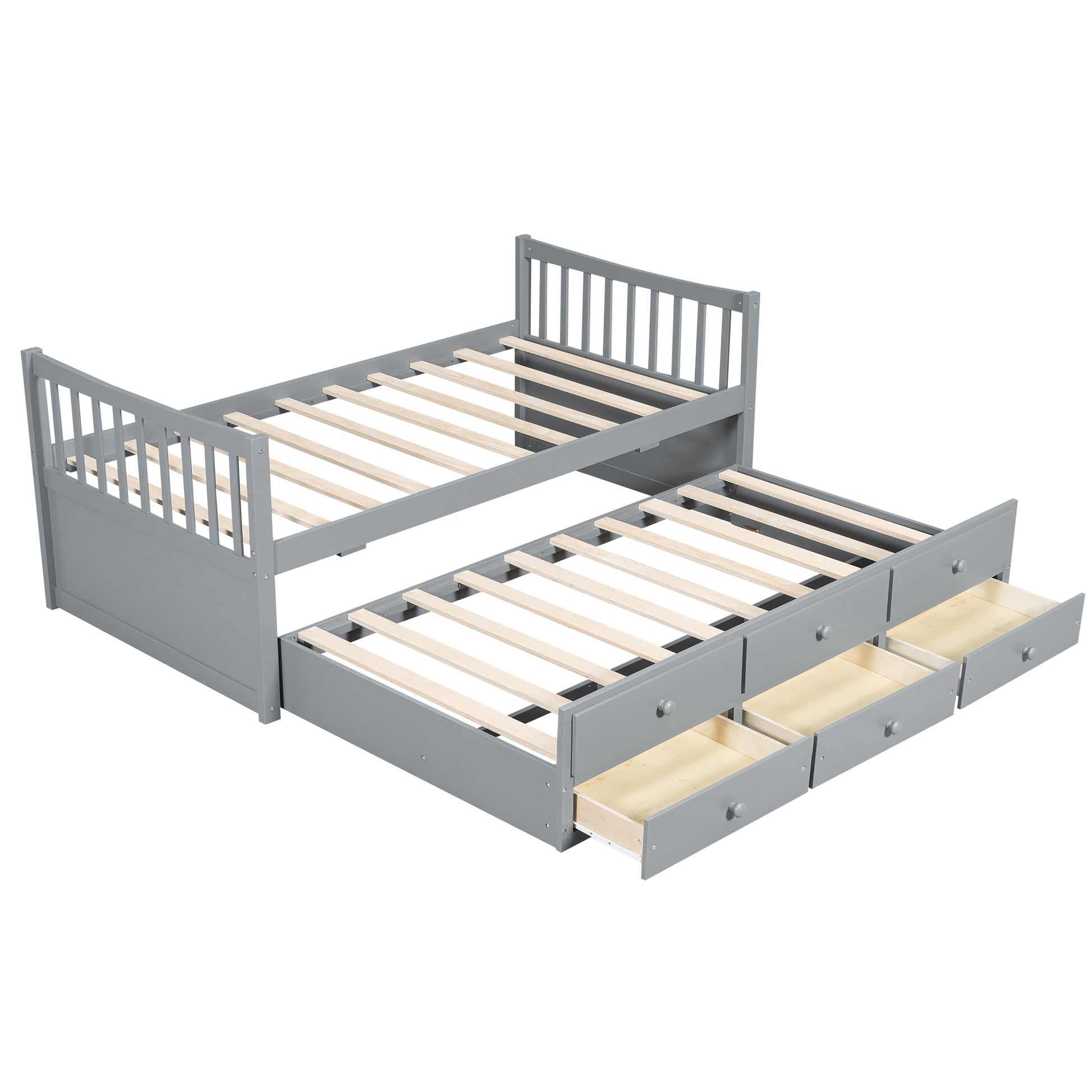 Gray Daybed with Trundle & Drawers - Twin Size, Solid Wood for Bedroom