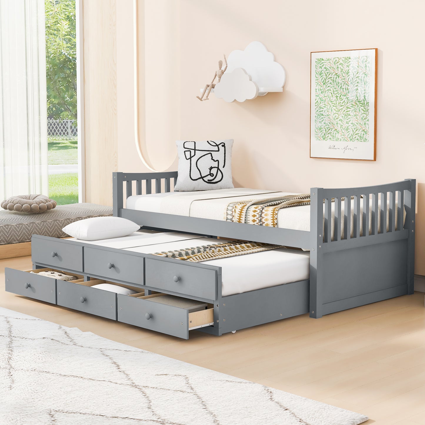 Daybed with Trundle and Drawers, Twin Size, Gray(OLD SKU: LP000241AAE)