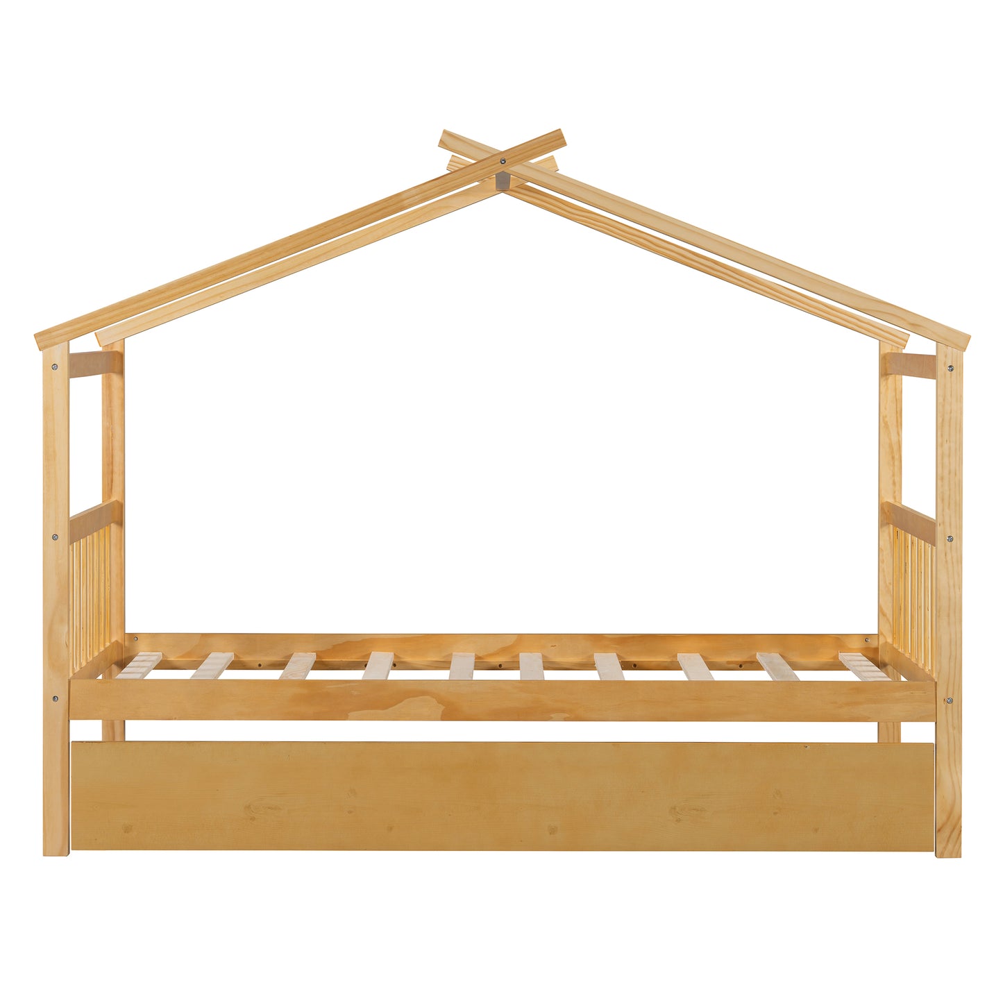 Solid Wood House Bed with Trundle for Guest Sleeping for Bedroom
