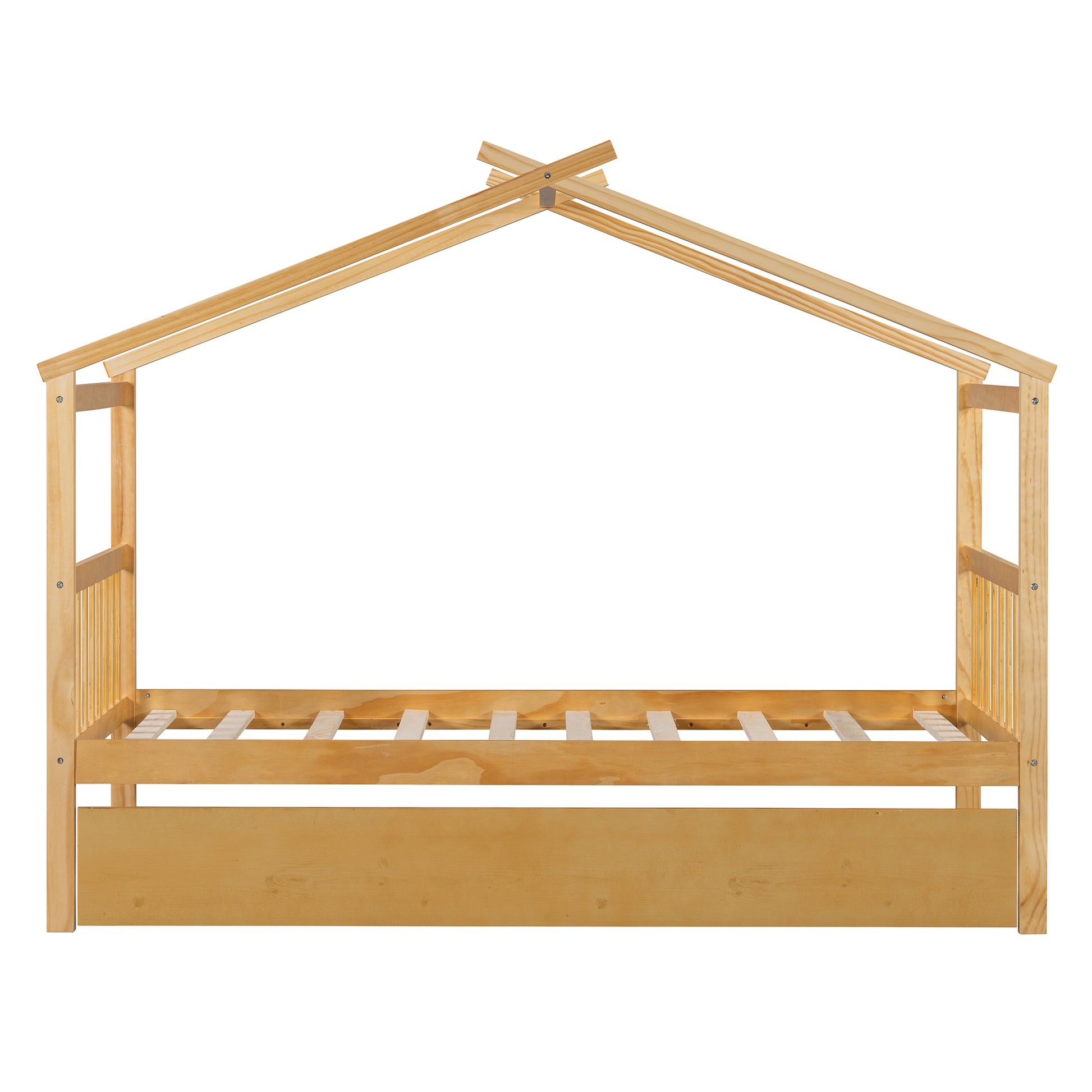 Solid Wood House Bed with Trundle for Guest Sleeping for Bedroom