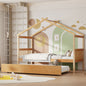 Twin Size Wooden House Bed with Twin Size Trundle, Natural(OLD SKU:WF300800AAN)