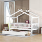 Twin Size Wooden House Bed with Twin Size Trundle, White (OLD SKU: WF302178AAK)