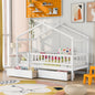 Twin Size Wooden House Bed with Two Drawers, White