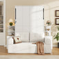 Full Size Wall Murphy Bed with Sofa and Storage Cabinets, Space-Saving Wall Bed for Home Office & Guest Room, White