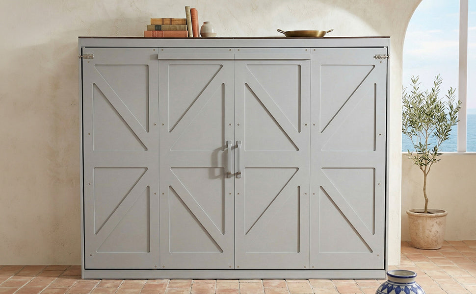 Queen Size Murphy Bed - Gray Plywood Frame for Bedroom