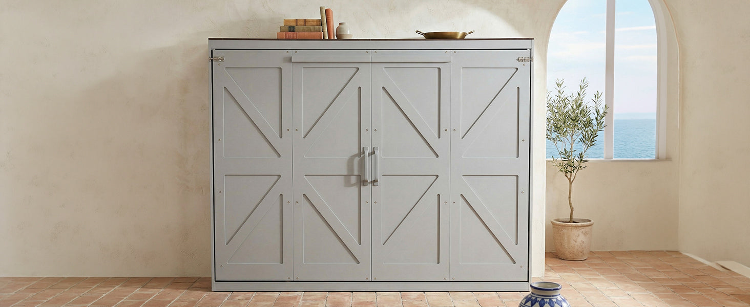 Queen Size Murphy Bed - Gray Plywood Frame for Bedroom