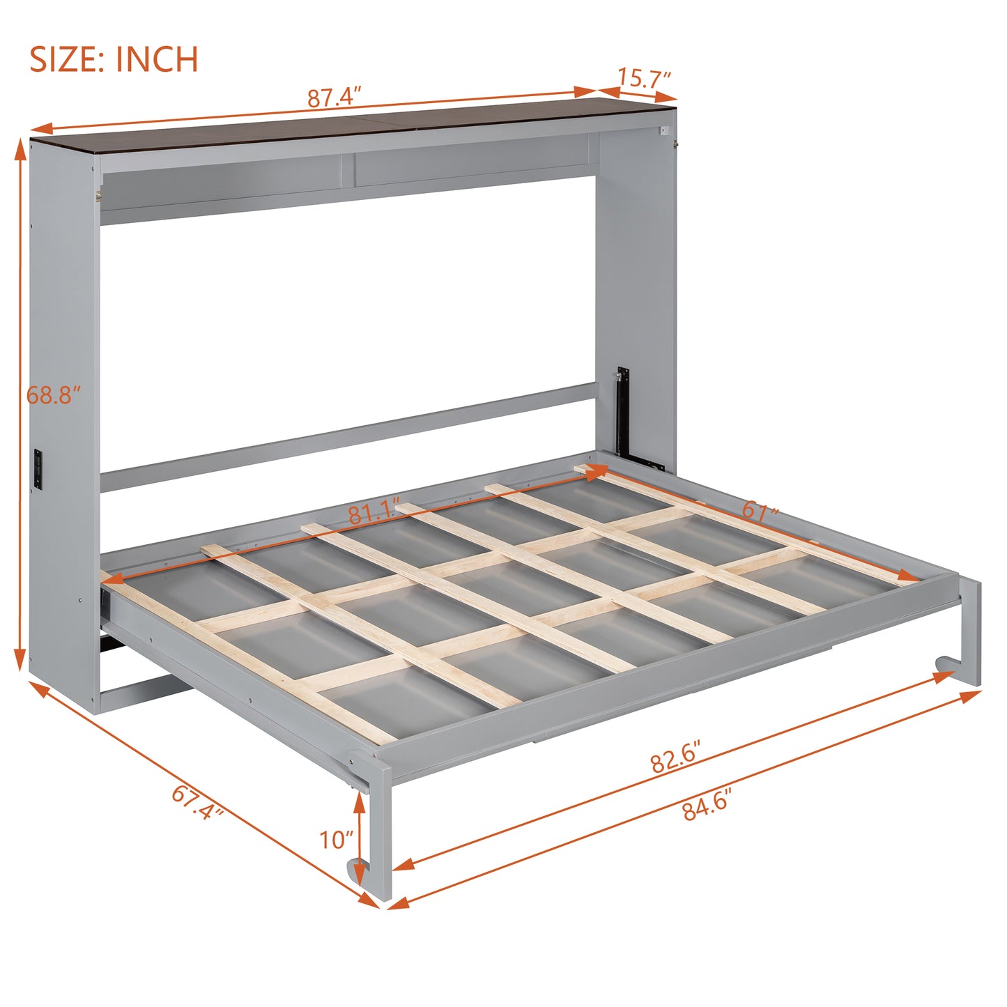 Queen Size Murphy Bed - Gray Plywood Frame for Bedroom